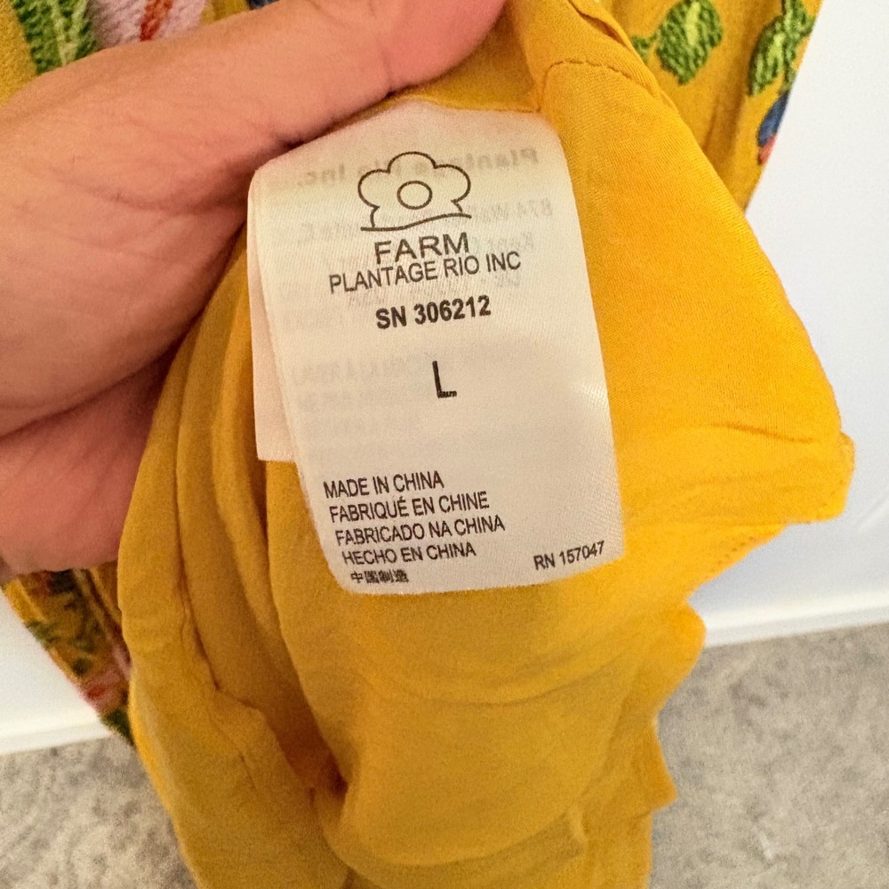 Farm Rio Tropical Floral V-NeMaxi Dress Womens Yellow Large V-Neck - Picture 6 of 12